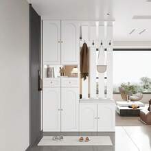 Wardrobe Set, Wall-Mounted Wardrobe; Wardrobe Set With Shoe Bench And Shoe Rack, 8 Hooks, 4 Doors, 1 Drawer, White Hallway Furniture 125*36*190cm (W*H*D) - White2 - View 8