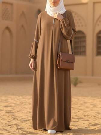 Fashionable Long Sleeve Abaya Dress, Casual Homewear With Sequins, Traditional Arabic Clothing