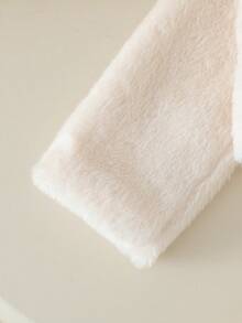 Baby Girls' Cute Solid Color Faux Fur Collar Long Sleeve Single-Breasted Cardigan Paired With Solid Color Round Neck Sleeveless Bow A-Line Mesh Floral Dress With Back Zipper, 2-Piece Fashion Warm Outfit For Toddler Girls, Suitable For Daily, Party, Outing In Autumn/Winter - Apricot - View 5