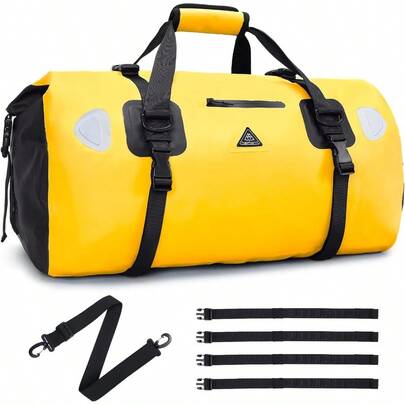 50L Yellow Waterproof Motorcycle Bag Roll Top Dry Duffel For Motorbike Boating Weekend Getaways Reflective Safety