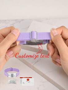 1pc Minimalist Personalized Engraved Medical Symbol Stainless Steel Purple/Black/Green Elastic Adjustable Bracelet, Unisex, Customized Gift, Fashionable, Casual, Stylish, Unique Ideal Gift For Her, Friend, Anniversary, Personalized Commemorative Jewelry - Inner and Outer Ring Customization - View 1