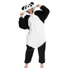 Cute Unisex Fleece Adult Panda Costume Pajamas, Button Plush Animal One Piece Sleepwear Loungewear - Panda - 查看 9