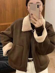 Women Winter Coats - Dark Brown - View 3