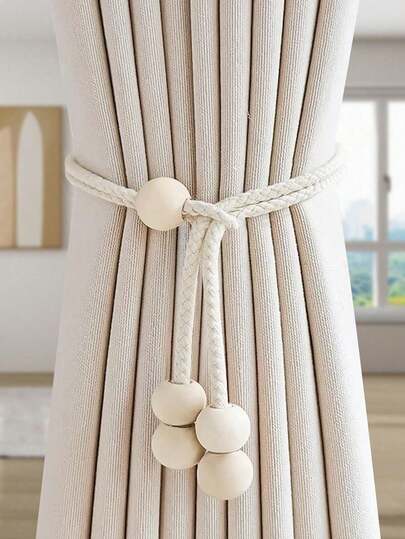 1件/2件装波西米亚风窗帘绑带，带木珠，家居装饰，适用于客厅、卧室、厨房