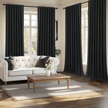 4pcs Burlap Linen Blackout Curtains For Living Room/Bedroom, Back Tab Faux Linen Textured 100% Blackout Drapes, Thermal Insulated Privacy Protection Farmhouse Window Curtains - 黑色 - 查看 2