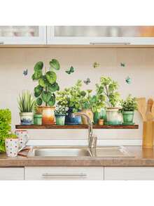 1 miếng dán trang trí hình cây xanh trồng trong chậu và bướm, miếng dán PVC, miếng dán tự dính dễ tháo rời, trang trí nhà cửa, làm cho cuộc sống của bạn tươi mới, miếng dán trang trí ngày lễ, quà tặng sinh nhật và tốt nghiệp - Nhiều màu - Xem 10