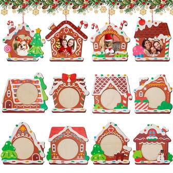 YESTARY 20/24/30 件圣诞相框装饰挂饰木质照片挂饰，带有经典姜饼元素，彩色印刷个性化木制圣诞挂饰，适用于圣诞树装饰、家庭活动、节日挂饰