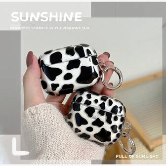 Compatible With AirPod Series Earphones Black And White Cow Leopard Print Design Compatible With AirPod 1/2/3/4/Pro/Pro2/Pro3 Earphones