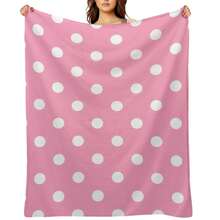 "Pink Polka Dot" Flannel Blanket, Ideal For Retro Fans And Sweet Style Lovers, Soft & Classic. - 白色 - 查看 1