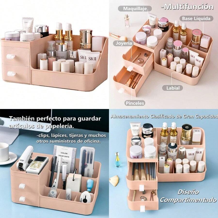 NewOrganizador de Cosméticos Organizador de Maquillaje Makeup Organizer con Cajóns Caja de Almacenamiento para Maquillaje Caja de Cosméticos para Joyería Papelería Labiales Regalo de Mujer Rosa - Rosa - Ver 1