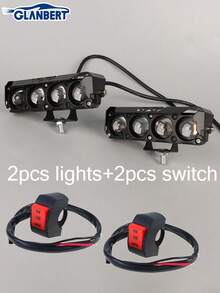 GLANBERT 2 piezas Foco LED de motocicleta modificado Faro bicolor de haz alto/bajo Luz de trabajo para automóviles de tres lentes Foco LED de luz amarilla y blanca