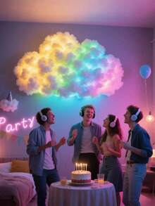 Set Includes 157.48-Inch DIY Lightning LED Light Strip, USB-Powered Wall-Mounted Large Cloud-Shaped Lamp Made Of ABS Resin Material, Dimmable, App-Controlled To Create A Colorful Ambiance For Night Lighting. - Nhiều màu - Xem 5