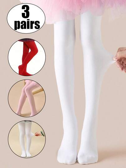 3 pares de mallas de baile para niñas - Blanco, Rojo, Rosa. Mallas de ballet para niños, elásticas y suaves de pie completo, para gimnasia, escuela, ropa y uso diario, duraderas y cómodas, adecuadas para niñas pequeñas a grandes