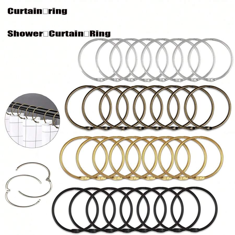 10pcs/Pack Shower Curtain Rings, Shower Curtain Hooks Metal Round Shower Ring Hooks For Bathroom Shower Rod - Multicolor - View 1