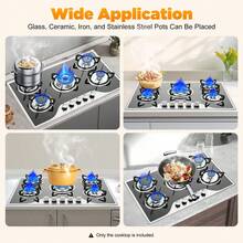 5-Burner Gas Cooktop - 63% Thermal Efficiency, Electronic Pulse Ignition & 180° Fire Control, Built-In/Countertop Dual Installation, Easy-To-Clean Coated Glass For Home/Restaurant Efficient Cooking - Black, Silver - View 6