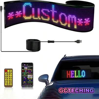 GCTECHING 1个LED DIY矩阵像素面板LED显示屏，卡车眼睛汽车标志动画蓝牙APP控制可编程柔性屏幕，适用于办公室、派对、婚礼装饰、婚礼标牌 | 醒目的视觉冲击 | 耐用塑料外壳