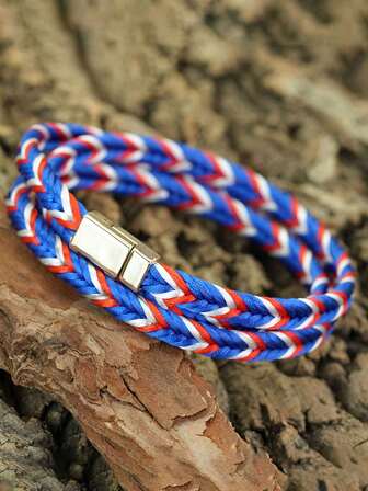 diffone Fashion 3 Layer Braided Rope Bracelet Bangle Charms Rose Gold Color Magnetic Wristband Bracelet For Men Jewelry