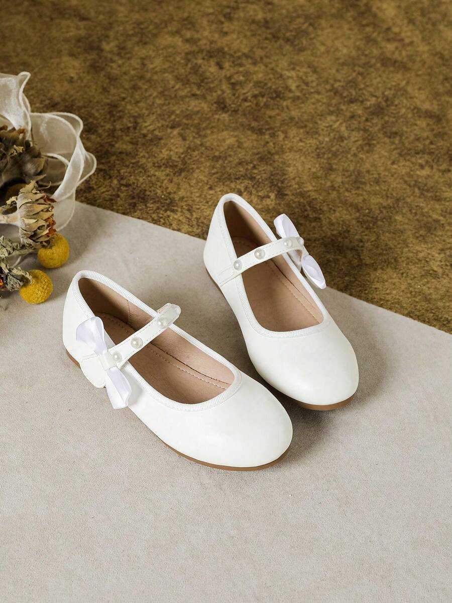 Fashionable Girl Pearl Flat Shoes, Autumn/Winter - White - View 1