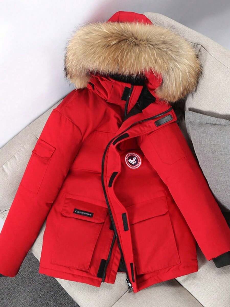 Men's Warm Down Jacket, With An Added Insulation Layer And A Hat, Is A Long And Stylish Down Jacket, Suitable For Wearing In Autumn And Winter Seasons - Đỏ - Xem 1
