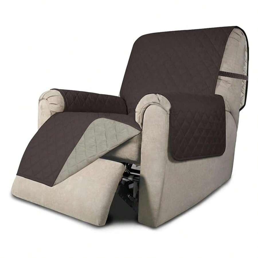 Recliner Chair Slipcover Reversible Sofa Cover Water Resistant Couch Cover Furniture Protector With Elastic Straps For Pets Dog Recliner 22 Inch, Chocolate/Beige - Multiwarna 1960 - View 1