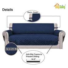 Reversible Loveseat Couch Cover For 2 Cushion Couch Sofa Cover For Dogs Water Resistant Furniture Protector With Foam Sticks Elastic Straps For Pet Loveseat, Navy/Navy - Multicolor 1971 - View 2