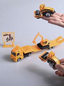 NEUSNEY 4pcs 1:64 Scale Construction Vehicle Set With Trailer, Inertial Sliding Vehicle Model, Multi-Color Options, Realistic Engineering, Fire, Military Transport Trailer Set, Alloy Model, Collectible Display, Scene Simulation, Perfect Birthday Gift - Multicolor - View 13