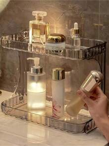 双层翻盖透明化妆品收纳盒 | 透明设计，方便取用 + 双层翻盖防尘防潮，简约现代风格，适用于浴室/梳妆台/桌面，可收纳护肤品和香水