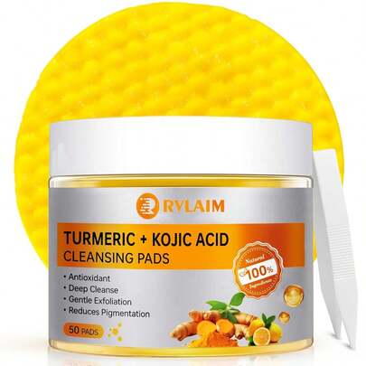 Turmeric Kojic Acid Cleansing Pads, 50 PCS Turmeric Pads For Face Dark Spots Cleansing & Exfoliation
