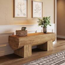 LITTLE TREE Solid Wood Entryway Bench, 47" End Of Bed Bench, Farmhouse Indoor Entry Bench Seat For Bedroom, Living Room, Hallway, Brown