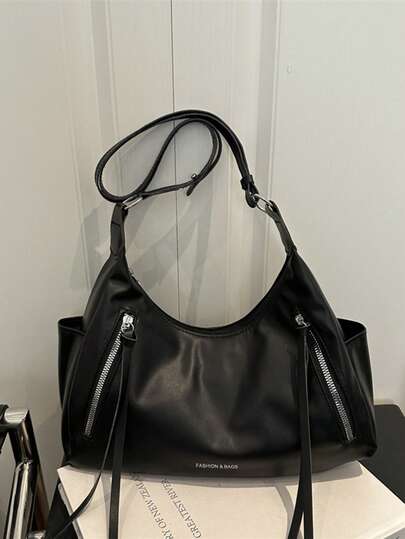 حقيبة كتف ذات لون متباين عصرية، حقيبة كبيرة متعددة الاستخدامات وأنيقة