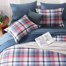 King Comforter Set, Classic Red Black Plaid-Piece Bedding Set, Farmhouse Lightweight All-Season Bed In A Bag With Sheets, Pillowcases & Shams, Home Decor - 海軍紅 - 查看 3