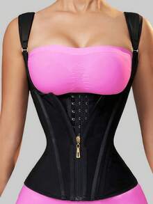 女士束腰塑身背心，带拉链，尼龙材质，配有可调节肩带 - 黑色 - 查看 13