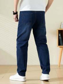 DG XUNLIN MODA Men's Pants Denim Cut Rect0 Slim Fit Streetwear Urban Men's Pants For Use - 深色水洗藍 - 查看 2