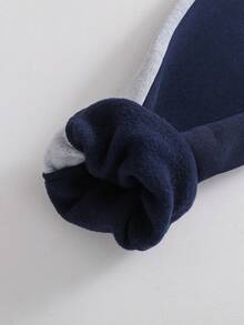 青少年男孩字母印花撞色连帽衫外套和裤子套装