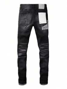 Men Plus Size Straight Leg Jeans Black Distressed Patchwork Stretch Skinny Fit Thanksgiving Day Christmas Fashion Autumn New Arrival  European American Brand - màu đen - Xem 2