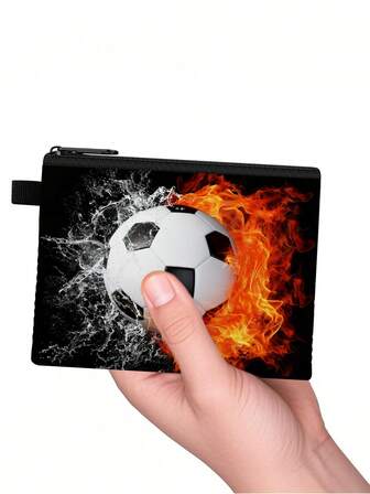 Barnfotbollsplånbok - Minimyntväska med fotbollsmönster för pojkar och flickor - Söt och hållbar barnplånbok med dragkedja - Perfekt för skolan, resor och vardagsbruk (13,5 x 10,8 cm)