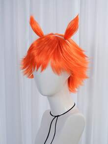Short Orange Synthetic Straight Bangs Wig With Plush Horn Hair Hoop Men Women, Halloween Party Costumes, Christmas Gatherings, Anime Cosplay, Birthday Celebrations, Shows & Themed Events, Soft & Breathable Wig For Daily Fashion & Festival Use​, Stylish & Easy-Care & Durable & Easy To Style & Comfortable To Wear​, Ideal Choice For Gifts, Stage Props Decors - Multicolor - View 6