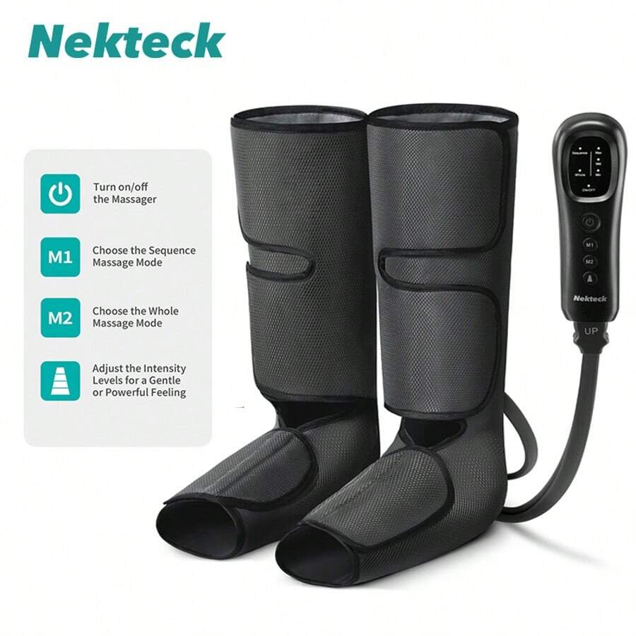 Nekteck Leg Massager,Air Compression, Foot And Calf Massage Machine With Hand-Held Controller 2 Modes 3 Intensities, Adjustable Leg Wraps - 美規A型插(110-127V) - 查看 1
