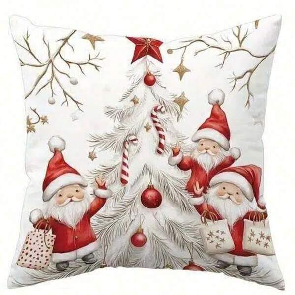 1 Pieces Holiday Christmas Throw Pillow Covers, Polyester, Washable - Especially Santa Claus, Snowman, Gnome, And Tree Designs For Home Sofa And Bedroom Decoration (Only Covers), Christmas Throw Pillow Cover, Versatile Room Decor, Christmas Decoration, Christmas Decor Home, Christmas Decorations For Home