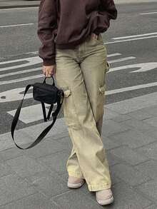 NVFelix 2026新款高腰宽松直筒牛仔裤，优雅休闲Y2K街头风，适合春夏穿着 - 芥末黃 - 查看 8