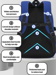 1个蓝色新款轻便休闲背包，适合小学生（1-3-6-9年级，6-12-16岁），大容量，简约时尚 - 藍色 - 查看 6