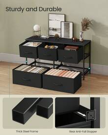 SONGMICS Dresser For Bedroom, Chest Of Drawers, Steel, MDF, 5 Non-Woven Fabric Drawers, Storage Organizer Unit, Closet, Entryway, Ink Black And Ebony Black - 黑色 - 查看 6
