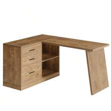 LITTLE TREE 55-Inch L Shaped Computer Desk With 3 Drawers, Corner Home Office Desk With Storage Shelves, Farmhouse Wood Executive Desk For Work Writing Sturdy, Gaming, Brown - 棕色 - 查看 11