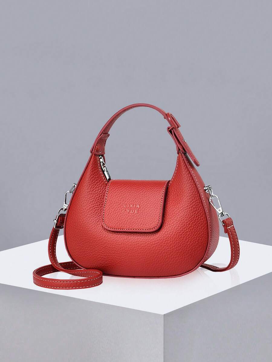 One Red Autumn/Winter New Style Fashionable Women's Simple Shoulder Bag, Zipper Closure, Solid Color PU Crescent Bag For Women's Shoulder And Handbag.