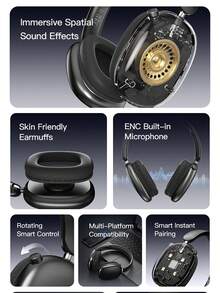 Wireless Headphones With Deep Bass, Lightweight And Foldable Design, Built-In Microphone, Compatible With 3.5mm Audio Cable, Stereo Sound, Suitable For Travel, Work, Laptops, And Mobile Phones. Wireless Gaming Headphones For IOS, A Top Choice For Christmas And Birthday Gifts. - Black - View 4