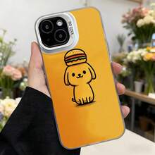 Cubierta de teléfono con diseño de perro lindo amarillo con sombrero para iPhone estética floral y elegante para uso diario Aplicable a los teléfonos de la serie Apple y Galaxy - Blanco - Ver 2