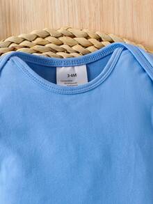 Pelele de manga corta con gráfico "Little Bean" para bebé niña, pelele informal de manga corta para recién nacido en verano - Azul - Ver 3