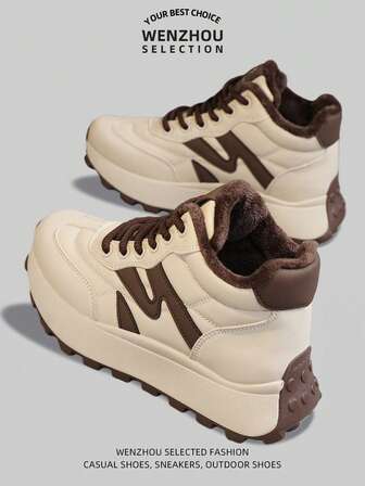 Höga snöstövlar för kvinnor, ny vintermodell med varma, plyschiga, tjocka sulor, grova sneakers, multifunktionella löpar- och utomhusskor för vardagsbruk