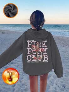 Blusa de moletom feminina casual estampada, forrada com tecido térmico, manga longa, ideal para o outono/inverno - Moletom divertido e colorido para inspirar a imaginação de todas as crianças. - Cinza escuro - Ver 8