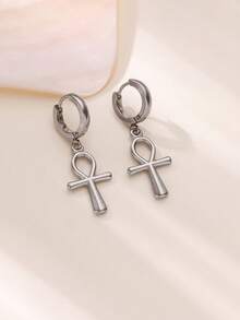 1Pair Vintage Egyptian Ankh Cross Drop Hoop Earrings For Women Men, Egyptian Ankh & Eye Of Horus Earrings, Gold Stainless Steel Earrings, Silver Earrings, Symbolic Earrings, Mystic Aesthetic Jewelry Fashion Accessories For Daily Wear, Ankh Festival Gift For Her - Earrings - View 10